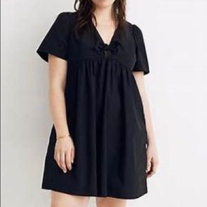 Madewell Tie Front Poplin Mini Dress, Black, 14, NWT!